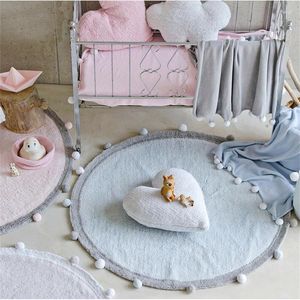 Tapis Nordic Cotton Round Mats Tapis de sol Soft Pink / Grey Rugs Bébé Fille / Garçon Aire de jeux Enfants Enfants Chambre Salon Home Decor Tapis