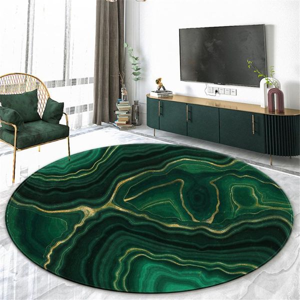 Tapis nordique vert foncé marbre rond tapis pour salon moderne flanelle éponge tapis chambre Table basse tapis décoration de la maison tapis