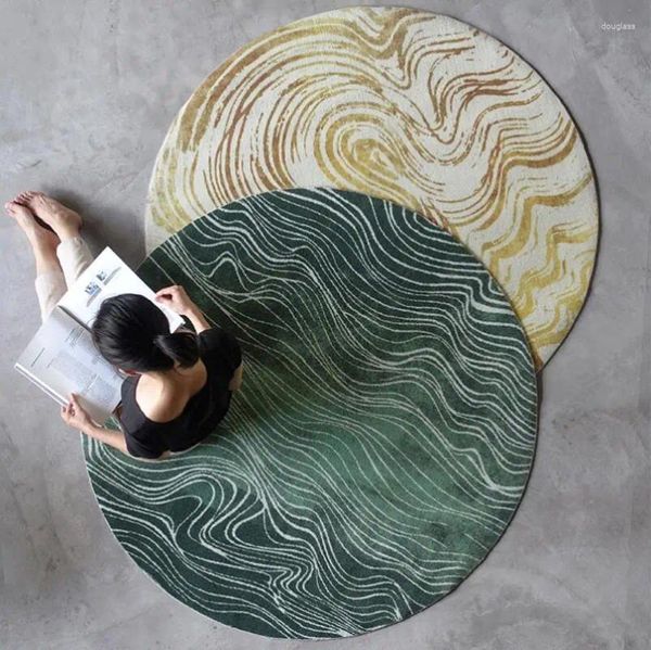 Tapis Nordic Ins Green Gold Art abstrait épais circulaire tapis polaire tapis rond pour chambre à coucher décor plancher zone de chaise d'ordinateur tapis