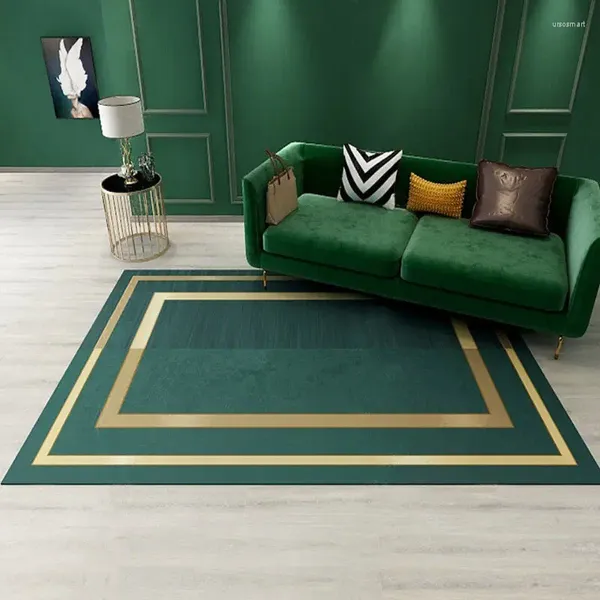 Alfombras Luz nórdica lujosa sala de estar verde oscuro alfombra casera americana alfombra de dormitorio de dormitorio tapete tapete de café esteras de porche sin deslizamiento