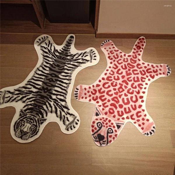 Alfombras nórdicas para sala de estar, alfombra antideslizante con estampado de tigre y leopardo de piel de vaca, alfombra antideslizante para decoración del hogar, alfombra con estampado de animales