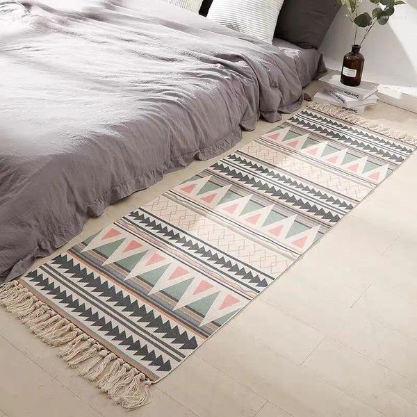 Tapis nordique marocain imprimé tapis tissé à la main coton lin tapis de sol moderne maison salon décor tapis chambre chevet pied