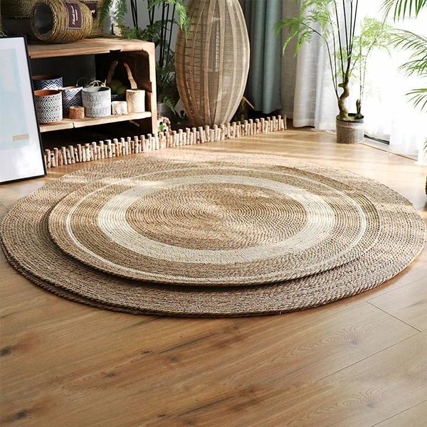 Carpets Nordic Rattan Woven Cattail Grass Corde Tapis tapis léger Luxury Style Clothes Boutique Salon Décoration de chambre à coucher