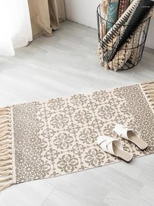 Alfombras nórdicas retro national algodón natural pequeño alfombra fresca dormitorio dormitorio cama de la cama de la cama del sendero resistencia al desgaste