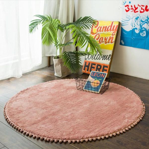 Tapis nordique rond tapis pour salon rose tapis avec boule glands chambre moderne ordinateur chaise tapis étude
