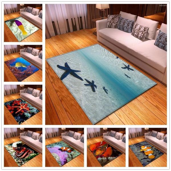 Alfombras nórdicas de franela suave para sala de estar alfombras 3D Seabed World paisaje alfombra niños decoración piso Mat niños alfombra de juego