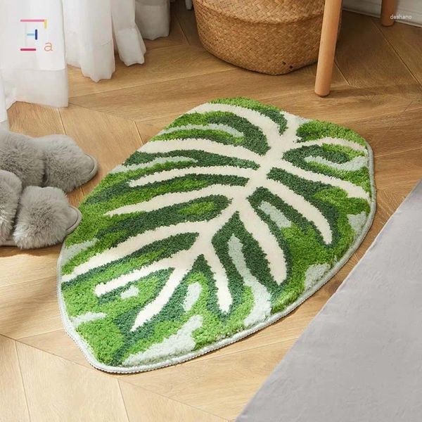 Carpets Nordic Style Banana Leaf Plux Carpet salle de bain Imitation Cachemire Mat de sol Salon Room Not Slip Water Absorbant