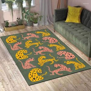 Tapis Style nordique chambre à coucher tapis de chevet Vintage dessin animé vert rose jaune imprimé léopard tapis salon cuisine sol paillasson