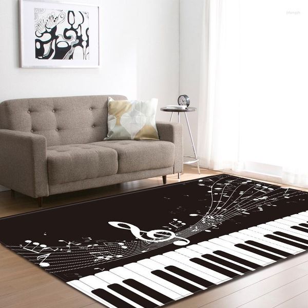 Tapis Style nordique salon décoration de la maison blanc noir Piano clavier Notes doux flanelle lit tapis de sol tapis tapis