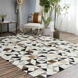 Tapijten in Scandinavische stijl, zuiver koeienhuidtapijt, geometrisch puzzelkleed, woonkamer, slaapkamer, theetafel, handgemaakte splits