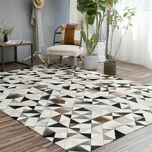Tapis Style nordique pur peau de vache tapis géométrique puzzle tapis salon chambre thé Table à la main épissure XT 04