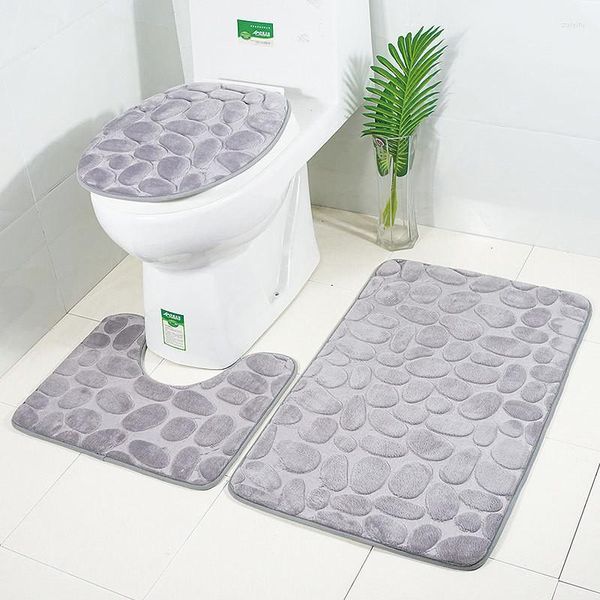 Tapis Occident Style gaufrage 3D avec galet motif flanelle toilette Pad 3 pièces salle de bain tapis de sol ensemble tapis antidérapants