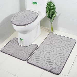 Tapijten Occident Style Flanel Toilet Pad Embossing met cirkelbloempatroon 3 stks badkamer vloermat set niet-slip tapijten