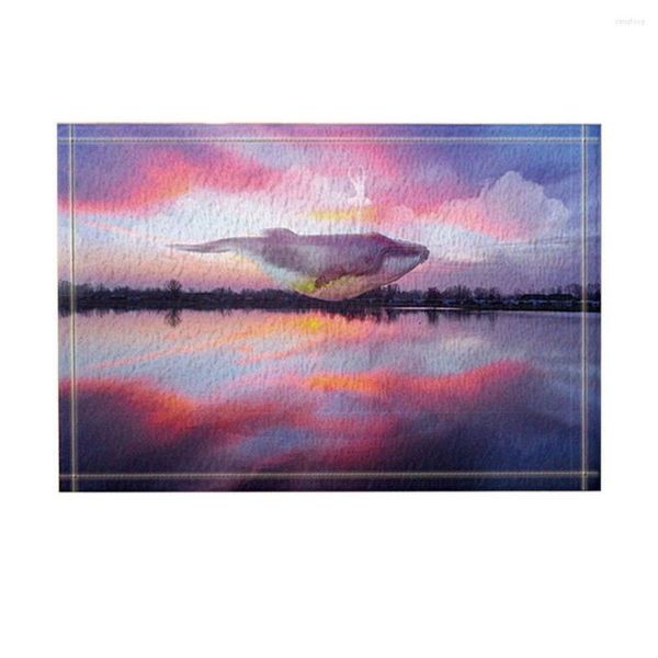 Carpets Ocean décor aquarelle peinture baleine volant sur l'eau contre les nuages de bain tapis de paillasson non glip