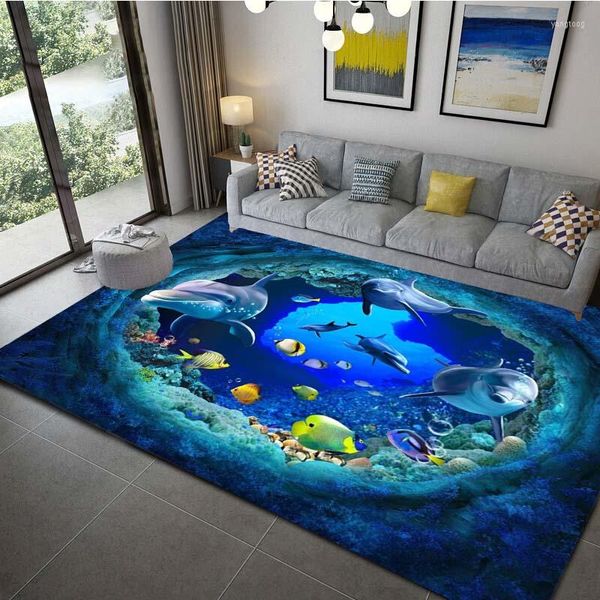 Tapis océan dauphin motif tapis de sol tapis imperméable pour salon chambre doux canapé tapis