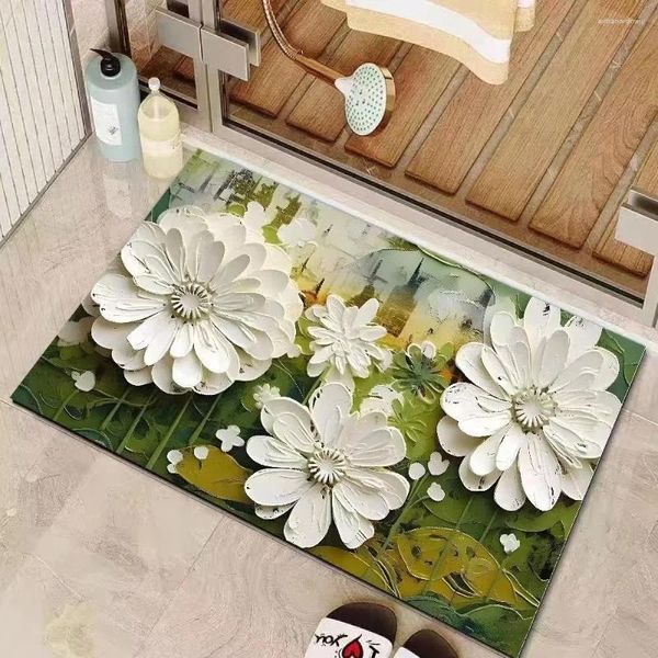 Alfombras Patrón de pintura al óleo Diatom Ooze Estera de baño Súper absorción Puerta de entrada antideslizante Secado rápido Fácil de limpiar Alfombra de baño