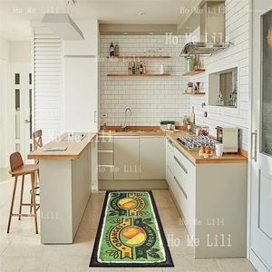 Carpets Half Orange Design Flannel Floor Tapes Fruits de style vert et jaune Faire un cadeau de tapis de créativité agréable pour la femme au foyer