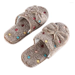 Tapijten Outadadia 2024 Winter Home Slippers Women Warm Cotton Bow Stone Fabric voor binnenmutes Non-Slip Flap Floor schoenen