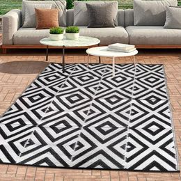 Tapijten Outdoor Vochtbestendige kampeermat 5x8ft Zwart -wit geometrisch Easy Clean Patio Rug comfortabele woonkamer geweven tapijt