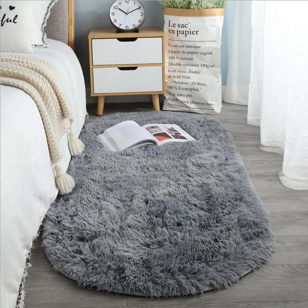 Tapis Ovale Doux Soie Laine Tapis Moderne Décor À La Maison Salon Canapé Table Basse Tapis De Sol Fille Chambre Tapis De Pied En Peluche Balcon Coussin