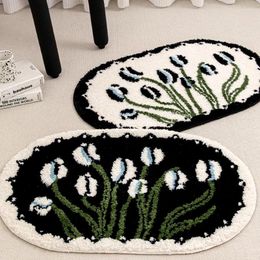 Tapijten Ovaal Tuften Tulp Badmat Zacht Zwart Wit Badkamer Deur Mat Pluizig Tapijt Slaapkamer Voet Tapijt Vloer Veiligheid Pad Thuis kamer Decor