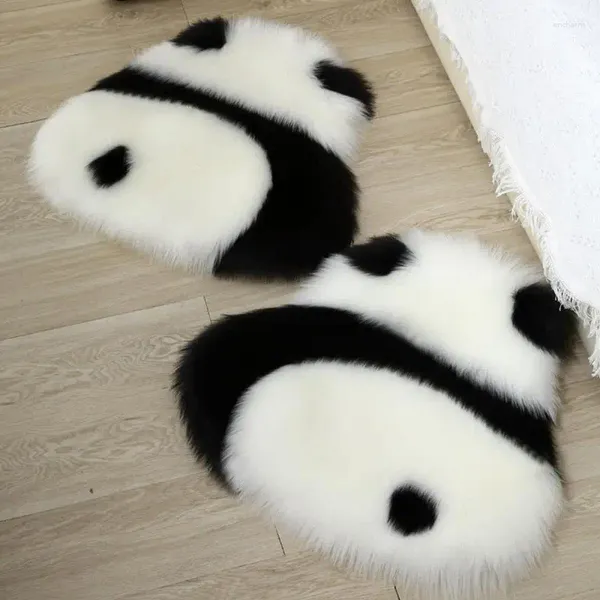 Alfombras Panda Alfombra peluda Decoración para el hogar Cojín de piel suave y esponjoso Alfombra de puerta interior para dormitorio Dormitorio Alfombra pequeña Piel de oveja sintética