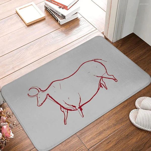 Carpets Parietal Line Bull For Prehistory Fans Cave Art Art-glip Paillidre Tapis de bain Cuisine de cuisine