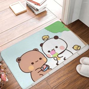 Alfombras Peach Cat Lindo Kawaii Antideslizante Felpudo Mochi Gatos Comiendo Helado Baño Cocina Mat Oración Alfombra Patrón Interior Decoración