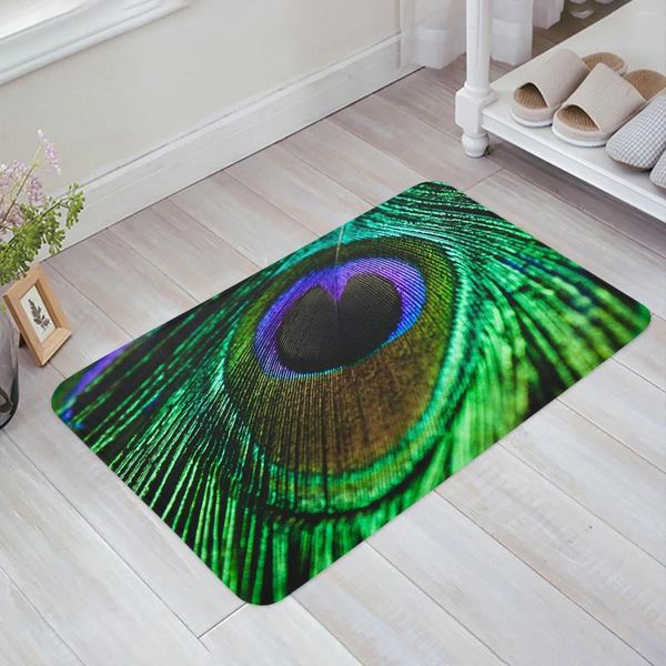 Alfombras de pavo pavo real pluma baños verdes baño alfombra alfombra bañera alfombra de la alfombra del piso de la almohadilla de la cocina del hogar decoración del hogar