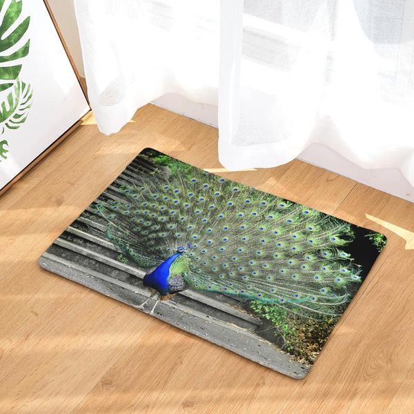 Alfombras con estampado de pavo real, felpudo de entrada para pasillo, alfombra rectangular para sala de estar, alfombras absorbentes para cocina, decoración del hogar, alfombrilla antideslizante para baño