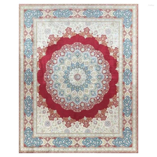 Tapis persan tapis traditionnel noué à la main tapis de soie oriental couleur rouge salon taille 8'x11'