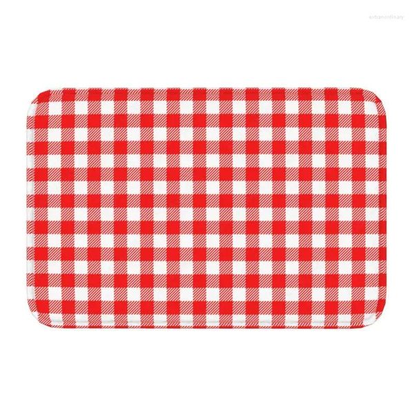 Alfombras Personalizadas Red Plaid Estilo a cuadros Felpudo Mat Antideslizante Cocina Baño Sala de estar Alfombra de bienvenida Alfombra Footpad 40 60 cm