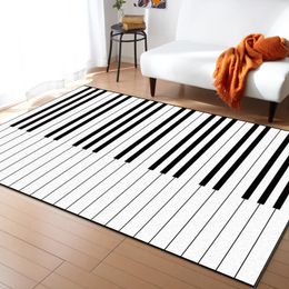 Tapijten piano zwart -wit toetsenbordmuziek voor woonkamer slaapkamer vloerkamer kinderen speelmat 3d geprint huis groot tapijt
