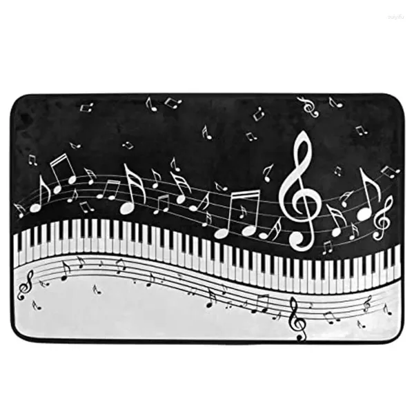 Tapis Touches de piano Notes de musique Tapis de porte Musique blanche Tableau noir Art Tapis de sol Intérieur Extérieur Entrée Salle de bain Paillasson Non