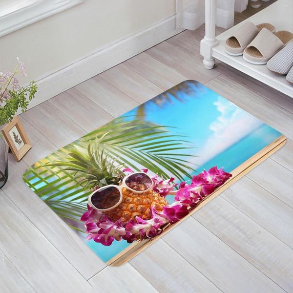 Tapis Ananas Plage Arbres Cuisine Tapis De Sol Salon Décor Tapis Maison Couloir Entrée Paillasson Balcon Porte Tapis Antidérapant