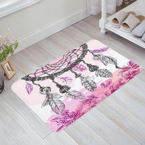 Alfombras Cattador de ensueño rosa Círculo de plumas Flower Kitchen Bath Bath Bath Carpet House Hold Poor Mat Alferas Decoración del hogar