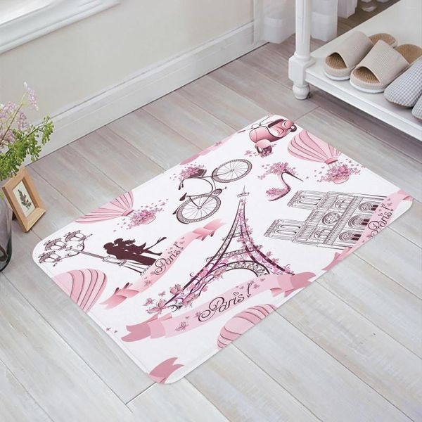 Carpets Pink Eiffel Tower High Heels Flower Ballon de cuisine Porte-salle Porte-salle du bain de bain Porte de porte Porte de porte Tapis de porte Home Decor