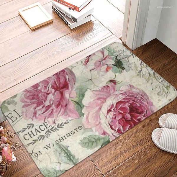 Tapis rose jardin roses salle de bain non glissée tapis fleurie de chambre à coucher de chambre à coucher de chambre à coucher porte d'entrée pailtre