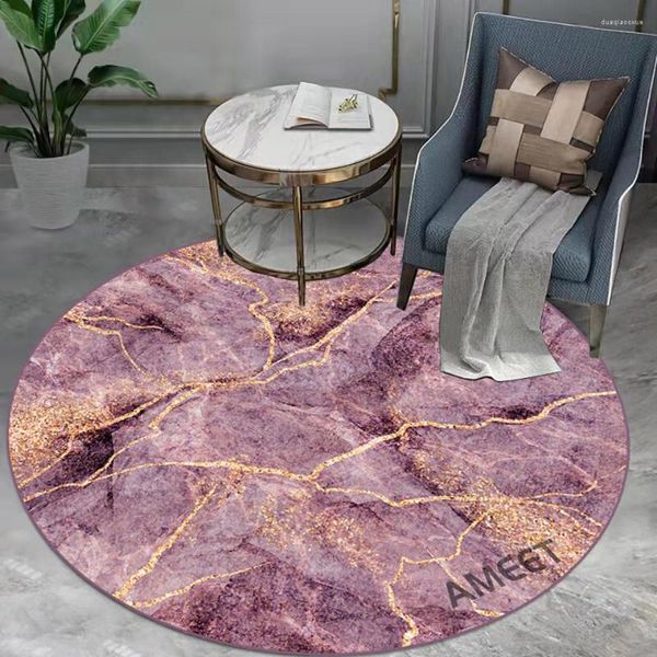 Tapis rond en marbre rose, bleu, vert, noir, avec paillettes dorées, moderne, pour chambre de filles, de luxe, décoration de maison, pour salon et chambre à coucher