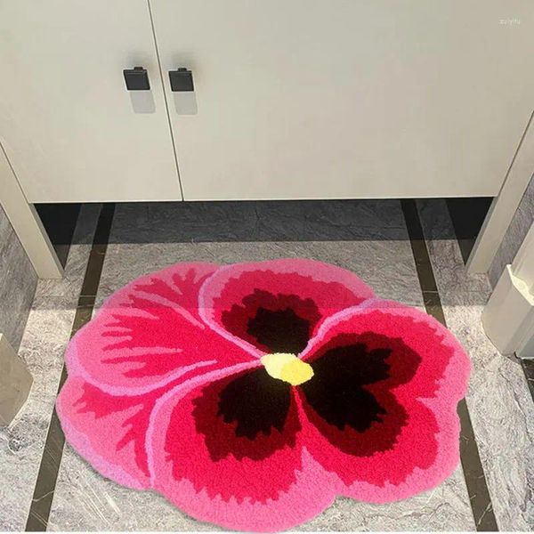 Alfombras Pink Pansy Alfombras de flores para sala de estar Dormitorio Decoración para el hogar Alfombra de piso de noche de felpa Fácil de limpiar Felpudo Juego de bebé Drop