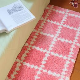 Tapijten Roze Tufting Grids Slaapkamer Mat Lang Woonkamer Tapijt Anti Slip Nachtkastje Vloer Pad Esthetisch Huis Netjes Decor 40x120cm