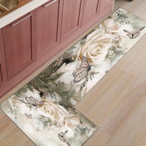 Tapijten Plant Dream Rose Bloem Vlinder Keuken Mat Moderne badkamer Anti-slip Ruimt Tapijten Woonkamer Galway Tapijt Loopmoeratcarpets