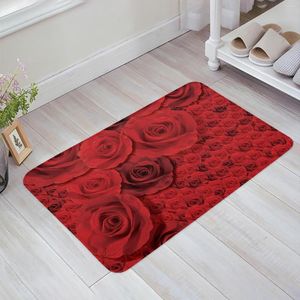 Tapis plante rouge Rose fleur chambre tapis de sol maison entrée paillasson cuisine salle de bain porte décoration tapis anti-dérapant tapis de pied