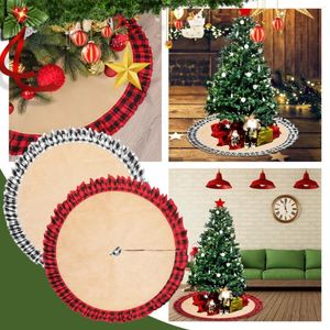 Tapijten geplooid zwart rood geruit boomrok kerstversiering 48 inch bodem decoratieve faux bankworp #t2g