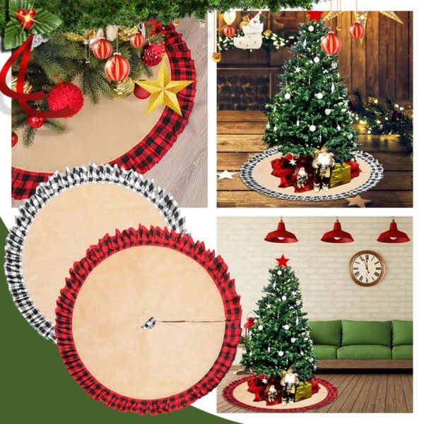 Tapis plissé noir rouge jupe d'arbre à carreaux décorations de Noël 48 pouces bas décoratif faux canapé jeter # t2g