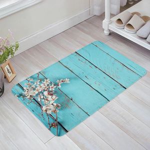 Carpets Plum Blossom Plank Bleu Bois Fleur de fleur de cuisine Porte-salle de salle de bain Planche de bain Maison de porte Hold Door Mat Area Rapis Home Decor