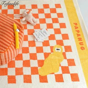 Alfombras Alfombra de tablero de ajedrez de felpa para el dormitorio de los niños Sala de estar Fluffy Plaid Soft Floor Mat Antideslizante Felpudo Área Alfombra Decoración para el hogar 231130