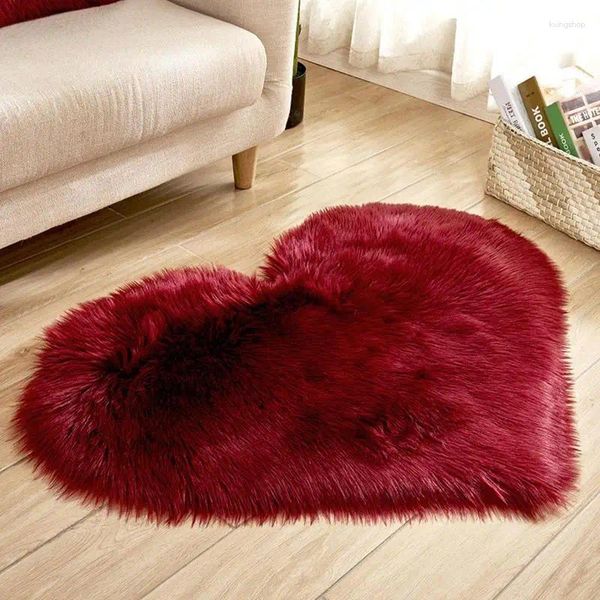 Alfombras de felpa en forma de corazón antideslizante alfombra de piso suave alfombra de piel sintética baño dormitorio alfombra habitación mullida sala de estar felpudo decoración del hogar