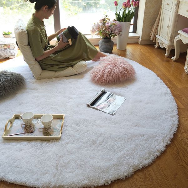 Tapis Tapis rond en peluche blanc enfants tapis pour salon décor à la maison doux enfant chambre tapis de jeu chambre de bébé moelleux mignon tapis 230831