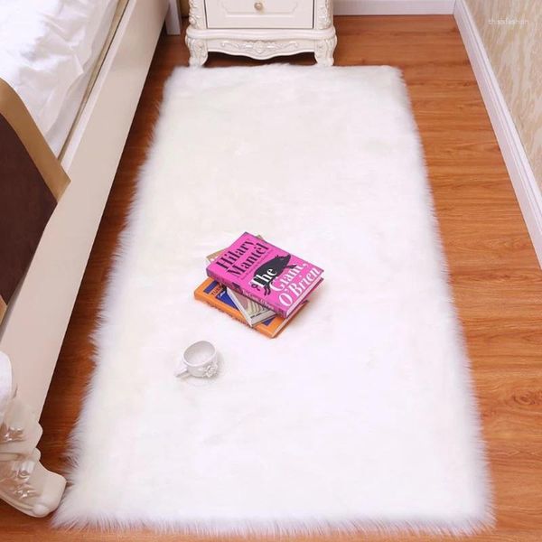 Tapis en peluche douce en peau de mouton, tapis de chambre à coucher, imitation laine, tapis à cheveux longs, coussin de canapé, tapis blanc, rouge, fourrure de salon, 25 36cm